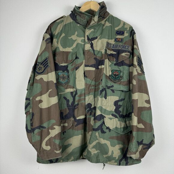 Vintage US Air Force Patches Cold Weather Coat Men Medium Field Green Jacket M65 - Picture 2 of 8